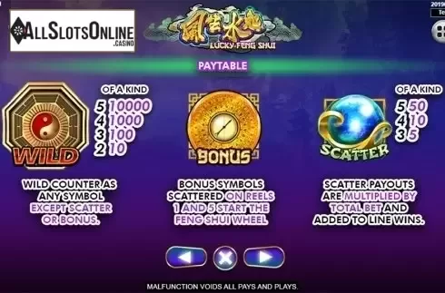 Paytable . Lucky Feng Shui from Spadegaming