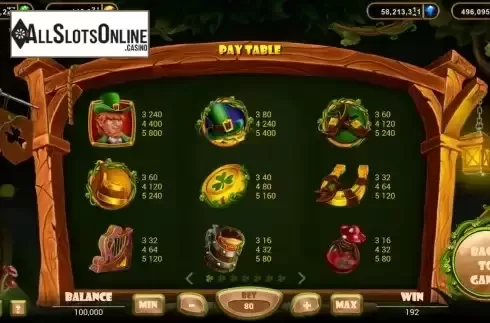 Paytable screen
