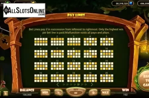 Paylines screen
