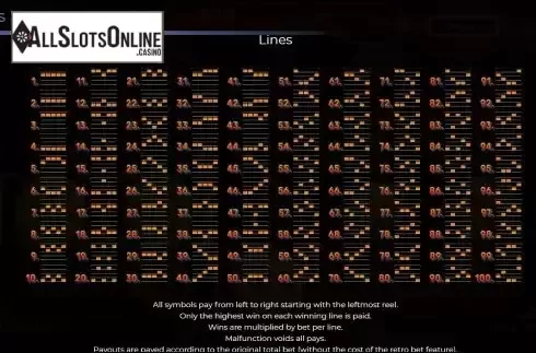 Paylines screen