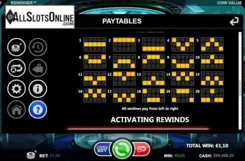 Paylines screen