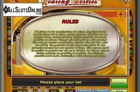 Paytable 2. Roaring Forties from Greentube