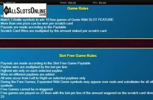 Paytable 2. Scratch Genie Wild from NextGen
