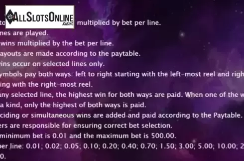 Paytable 3. Solar Stars from Bwin.Party