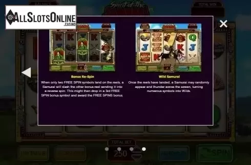 Paytable 4. Spirit of the Samurai from Inspired Gaming