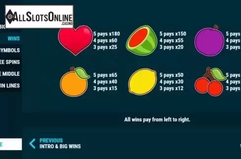 Low Paytable Symbols screen
