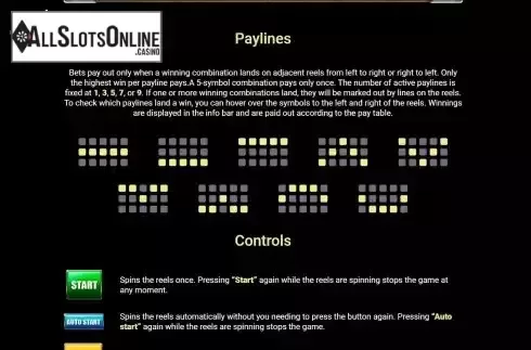 Paylines screen
