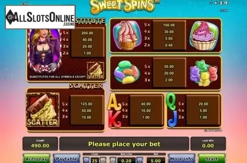 Paytable 1. Sweet Spins from Greentube