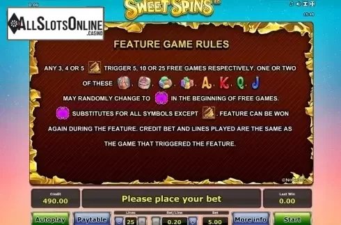 Paytable 2. Sweet Spins from Greentube