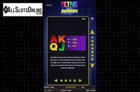 Paytable 3. Tetris Super Jackpots from Bally