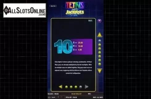 Paytable 4. Tetris Super Jackpots from Bally