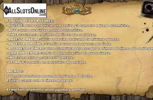 Paytable 2. The Game of Chronos from R. Franco