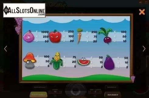 Paytable. Veggie Toons from We Are Casino
