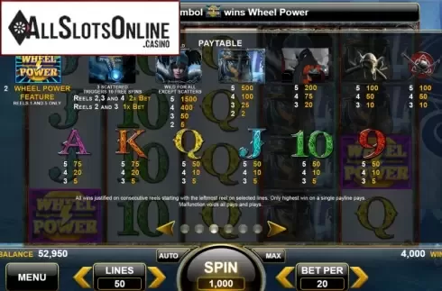 Paytable. Voyage to Asgard from Spin Games