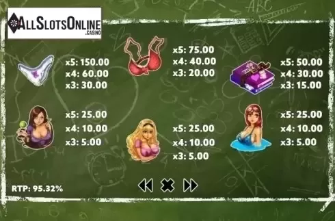 Paytable. Wild School from PlayPearls