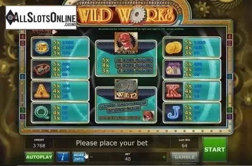 Paytable. Wild Works from Novomatic