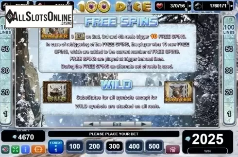 Features. 100 Dice from EGT