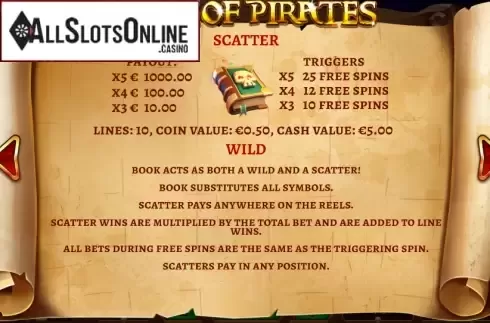 Paytable 3. Book of pirates from Gaming Corps