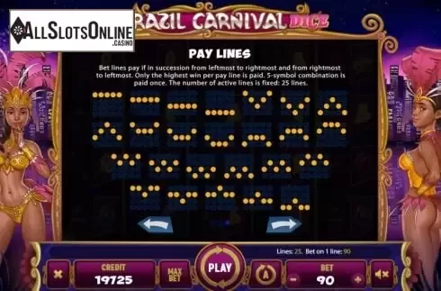 Paylines screen