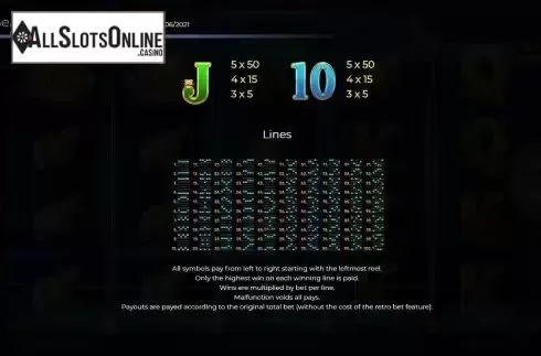 Paytable and paylines screen