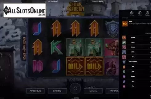 Paytable screen