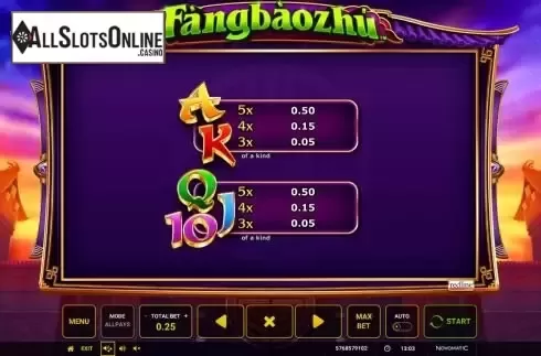 Paytable screen