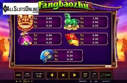 Paytable screen