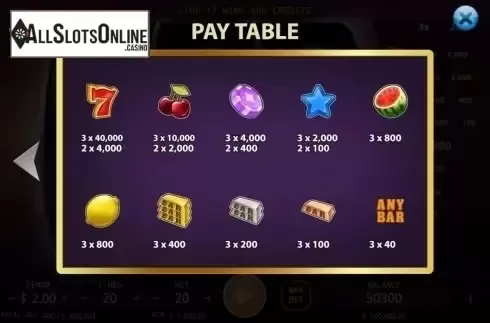 Paytable. Fantasy 777 from KA Gaming