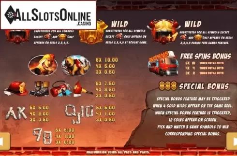 Paytable. Fire Hero 2 from PlayStar