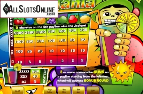 Paytable. Fruit Mania (Playtech) from Playtech