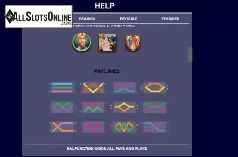 Paytable screen 2. Game of Kings from Arrows Edge