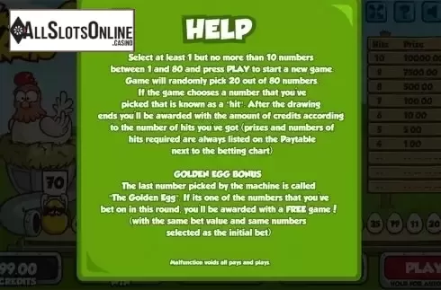 Paytable . Golden Egg Keno	 from PlayPearls