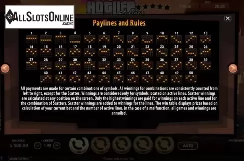 Paylines screen
