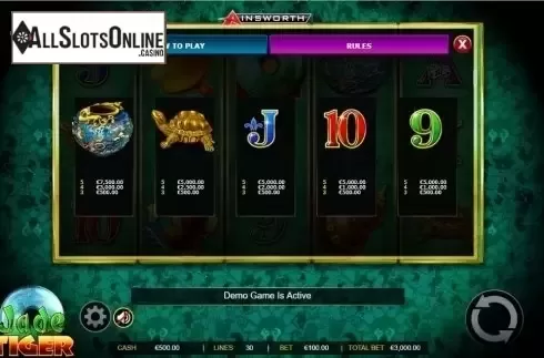 Paytable 2. Jade Tiger from Ainsworth