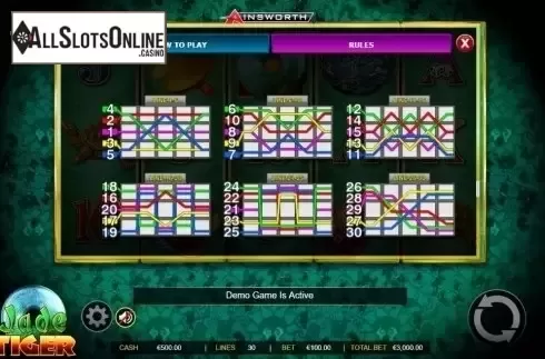 Paytable 4. Jade Tiger from Ainsworth
