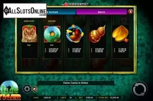 Paytable 1. Jade Tiger from Ainsworth
