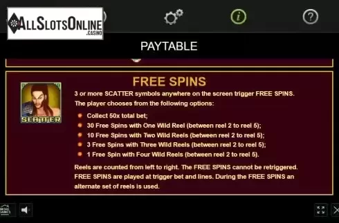 Free Spins screen