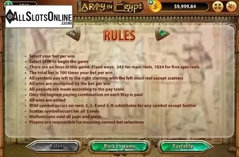 Screen2. Larry In Egypt from Bwin.Party
