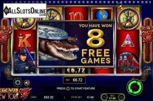 Free Spins screen. Legends of New York from Ainsworth