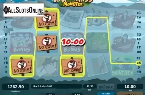 Win screen. Loch Ness Monster from Tom Horn Gaming