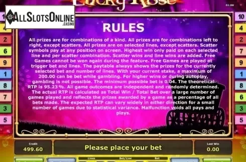 Paytable 4. Lucky Rose from Greentube