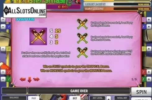 Paytable 1. Monster Smash from Play'n Go
