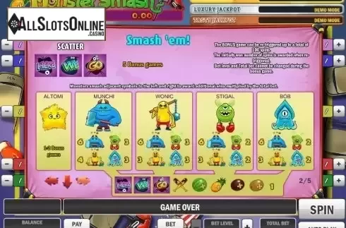 Paytable 2. Monster Smash from Play'n Go