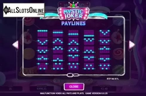 Paylines screen