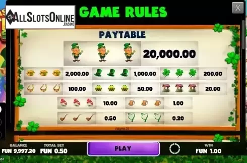 Paytable screen