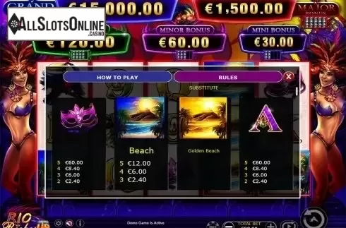 Paytable 2. Rio Riches - Stacked Up from Ainsworth