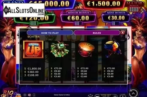 Paytable 1. Rio Riches - Stacked Up from Ainsworth