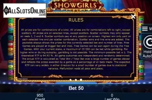 Paytable 3. Showgirls from Greentube