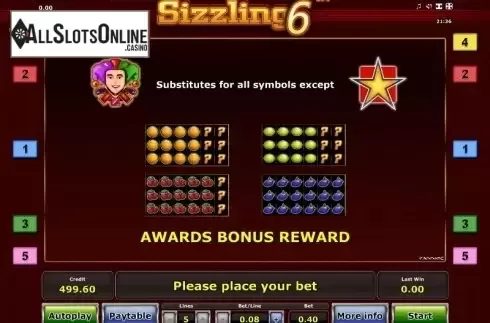 Paytable 2. Sizzling 6 from Greentube
