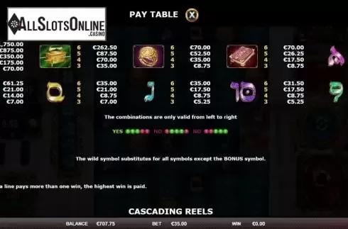 Paytable. Solomon The King from Red Rake